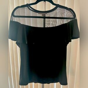 SWEET RAIN Black Mesh Shoulder Top